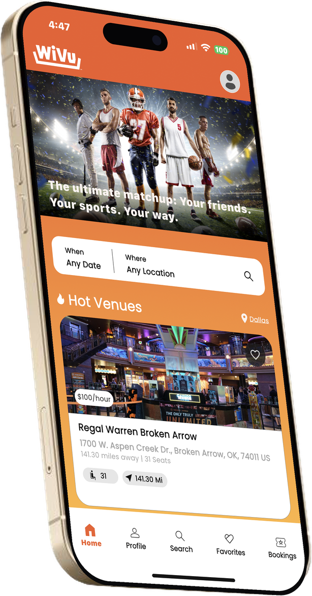 The WiVu app home screen showing Regal Warren Broken Arrow